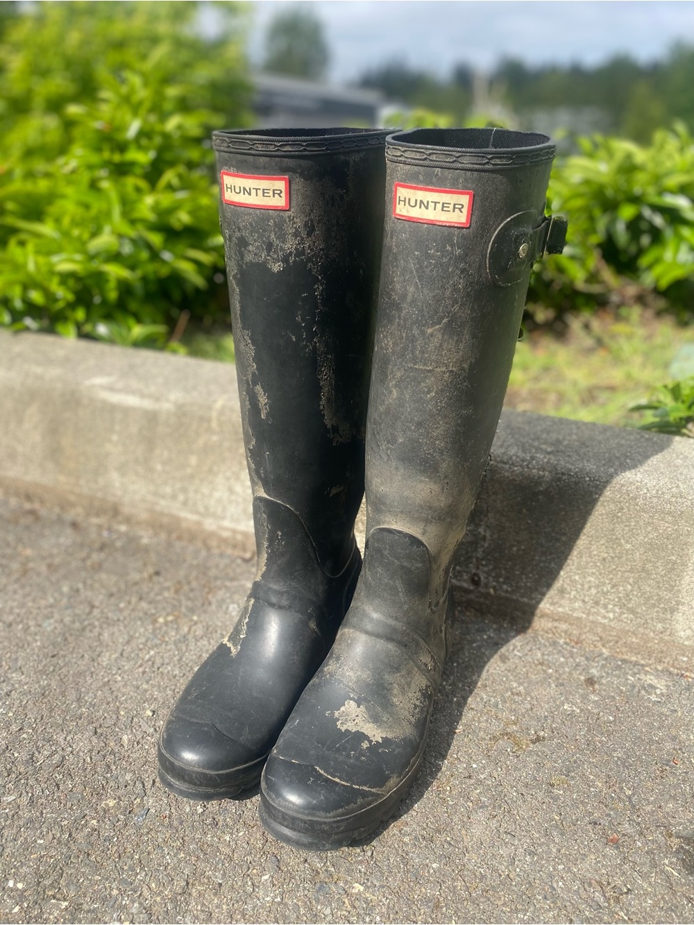 Hunter Black Tall Rubber Rain Boots with Classic Red Logo